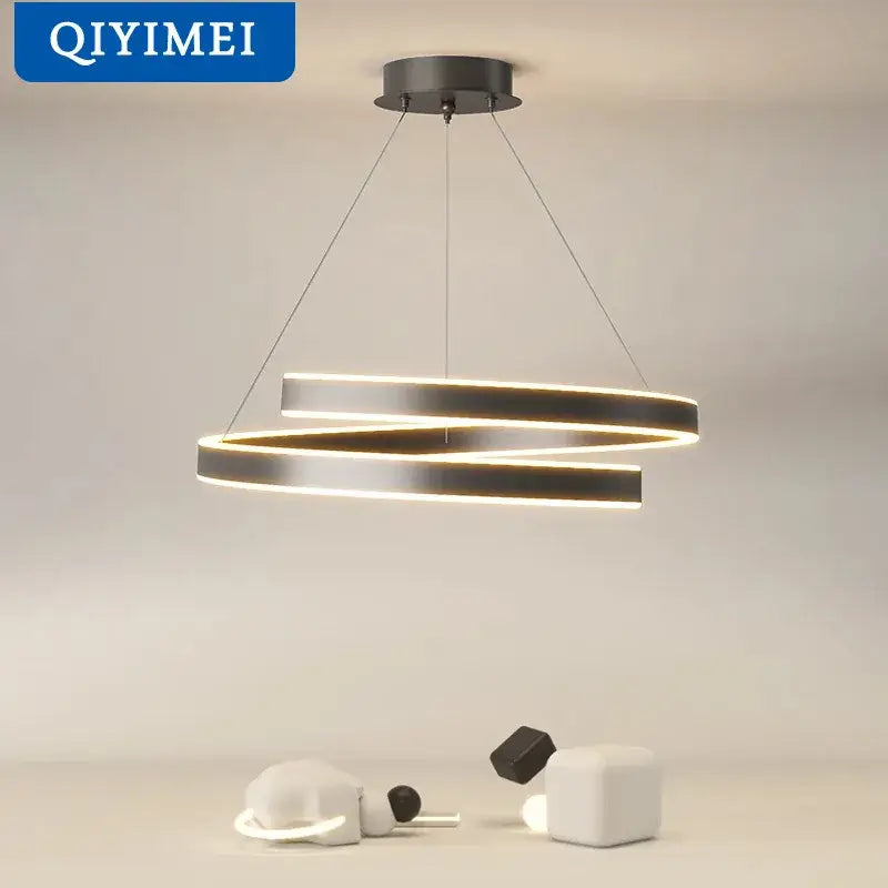 Modern black circular led chandelier for living room warm lighting