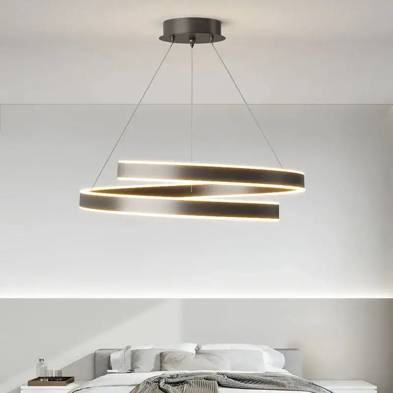 Modern black circular led chandelier for living room warm lighting
