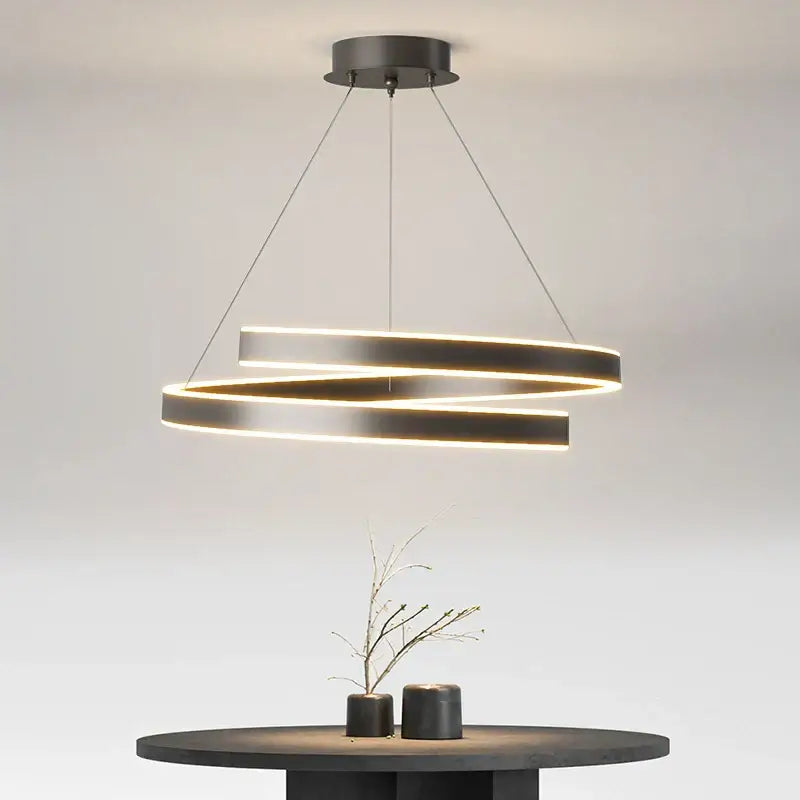 Modern black circular led chandelier for living room warm lighting
