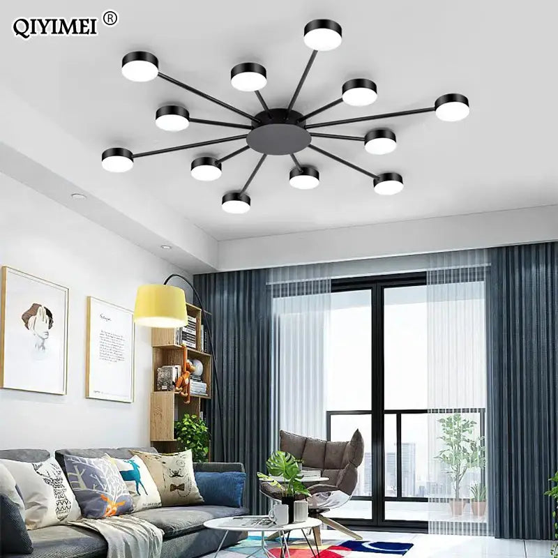 Modern black starburst led chandelier living room light
