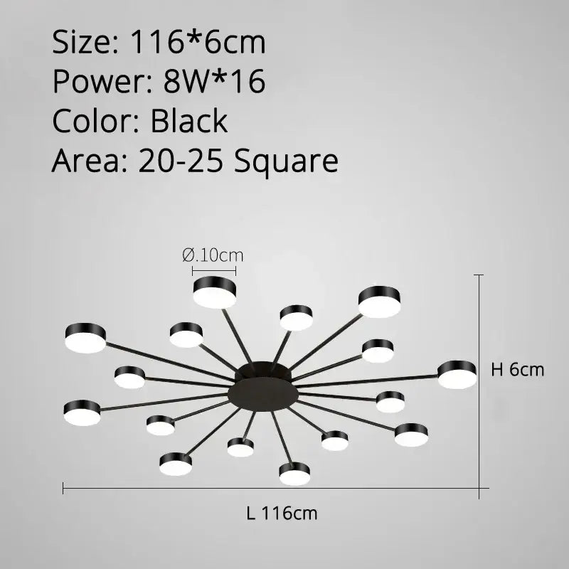 Modern black starburst led chandelier living room light