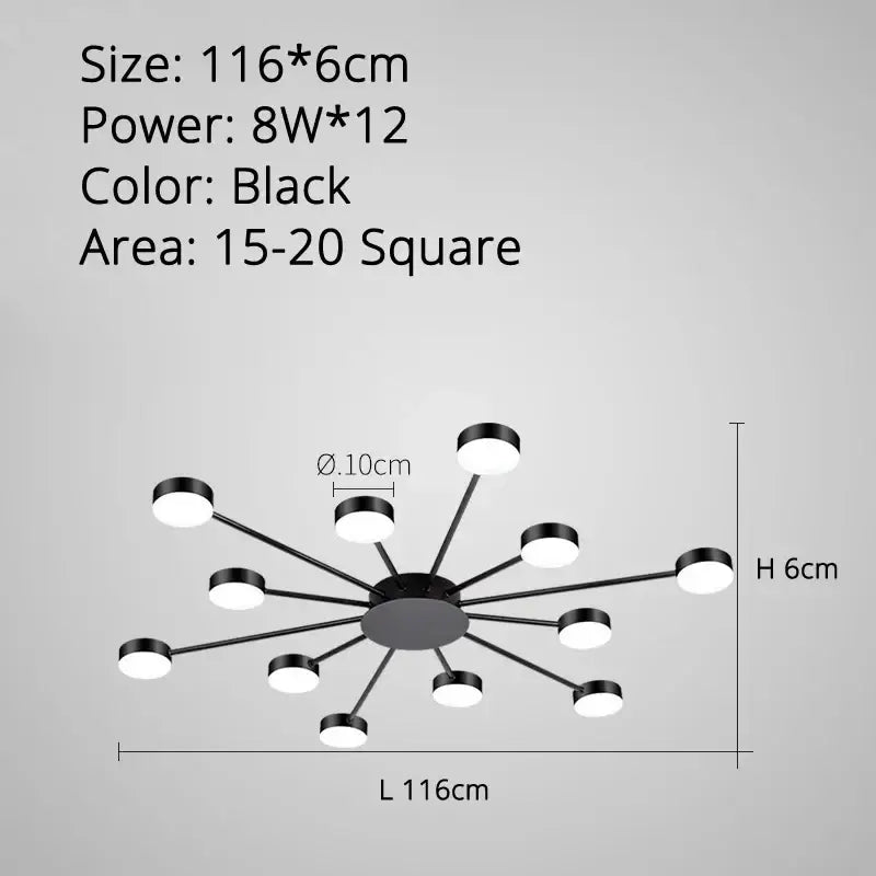 Modern black starburst led chandelier living room light