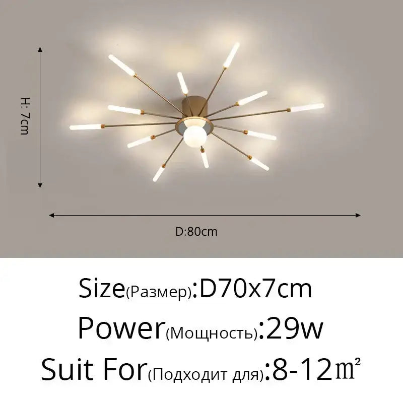 Modern gold starburst led chandelier lights for living room