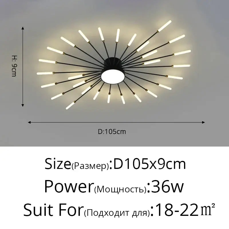 Modern gold starburst led chandelier lights for living room