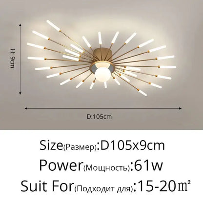 Modern gold starburst led chandelier lights for living room