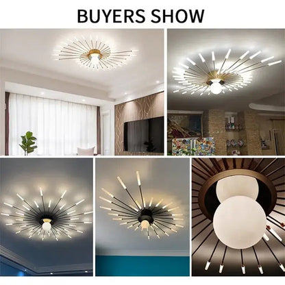 Modern gold starburst led chandelier lights for living room