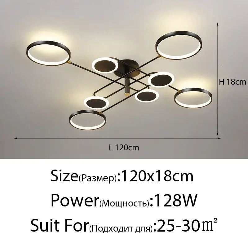 Modern black circular led chandelier for living room