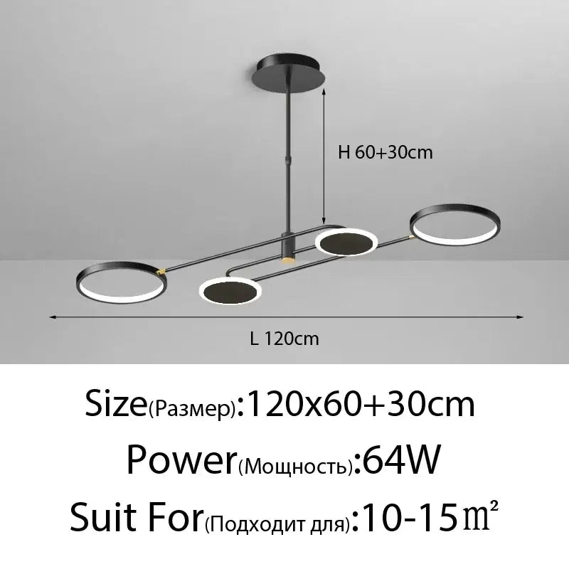Modern black circular led chandelier for living room