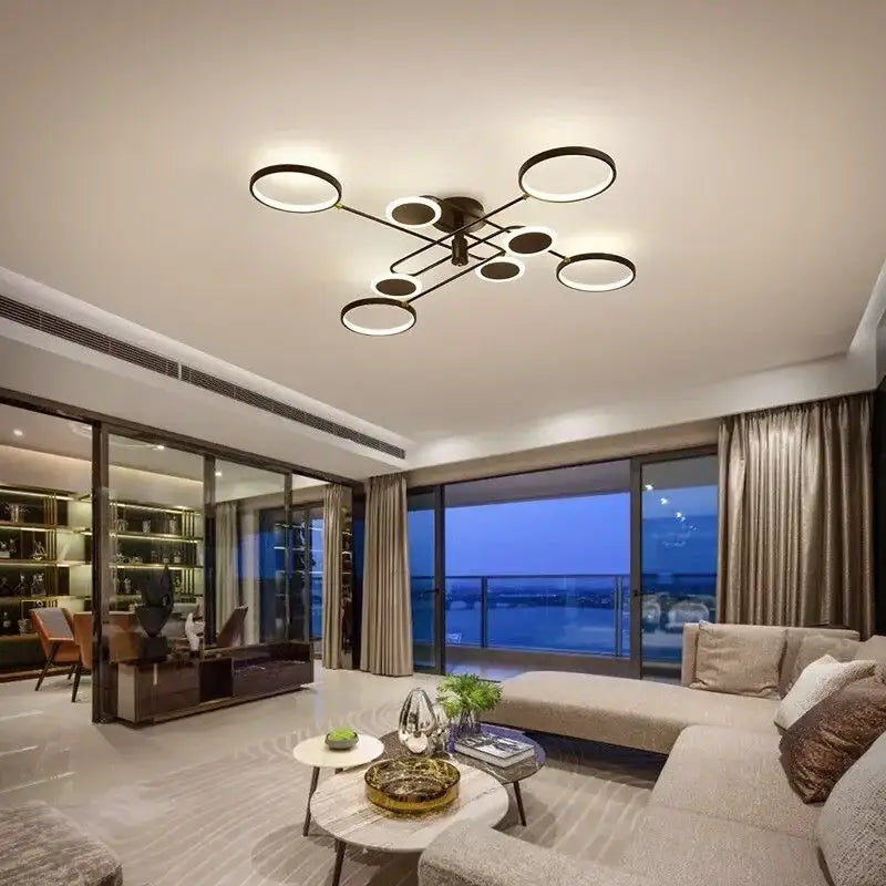 Modern black circular led chandelier for living room