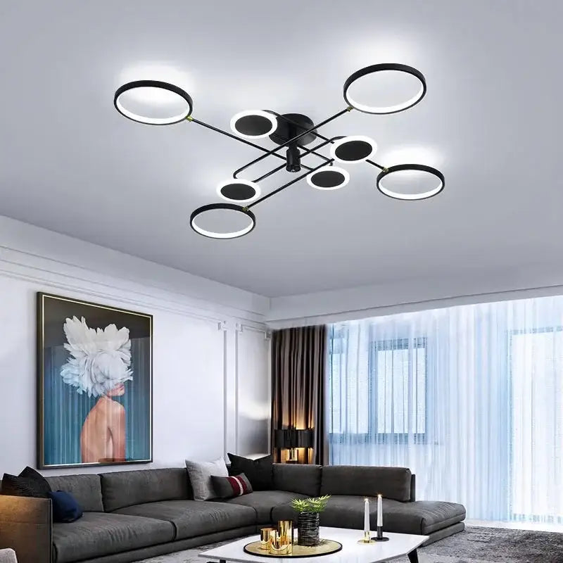 Modern black circular led chandelier for living room