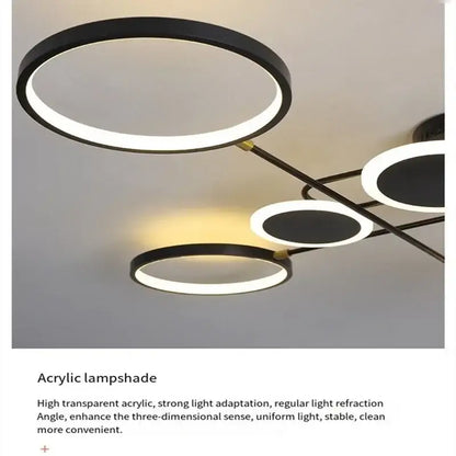 Modern black circular led chandelier for living room