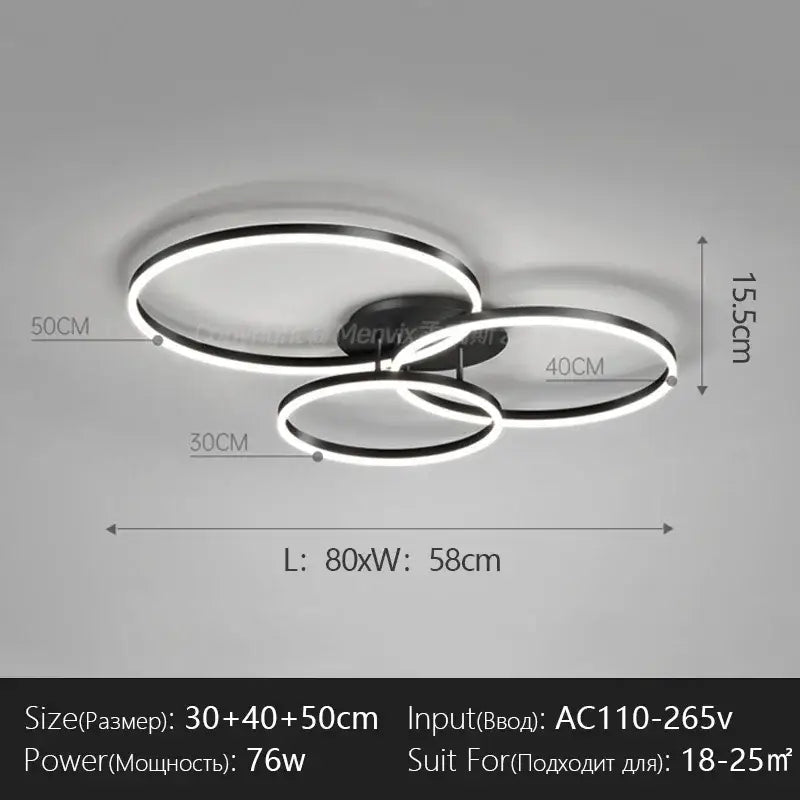 Modern black led chandelier bedroom circular ring light
