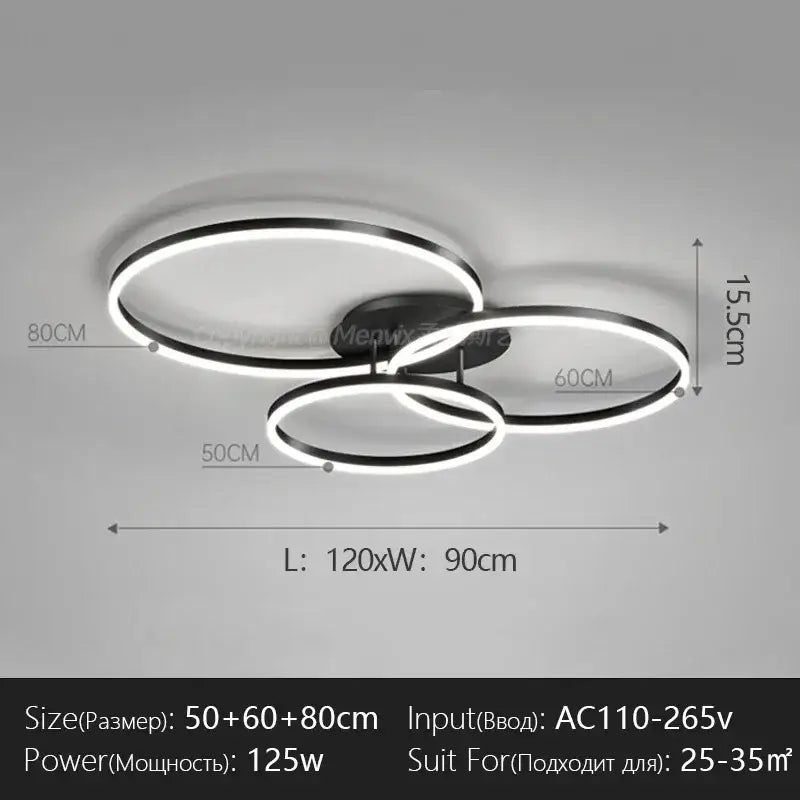 Modern black led chandelier bedroom circular ring light