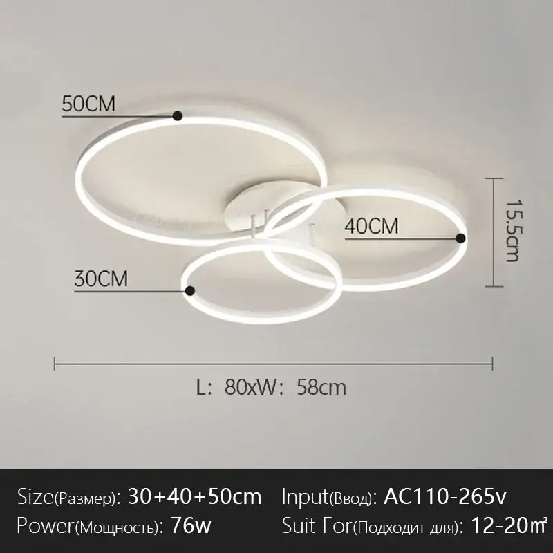 Modern black led chandelier bedroom circular ring light