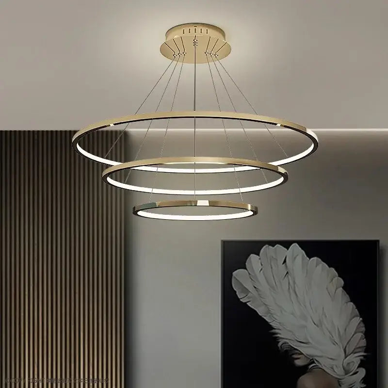 Modern gold three ring led chandelier pendant for dining room