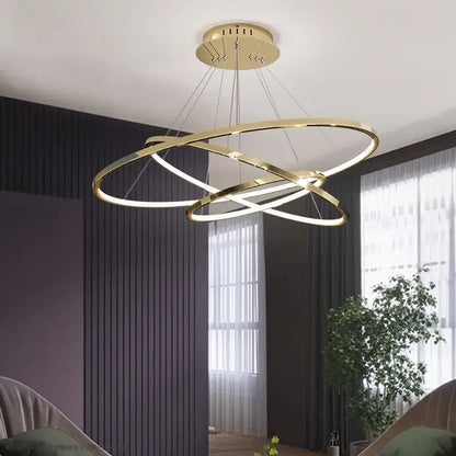 Modern gold three ring led chandelier pendant for dining room
