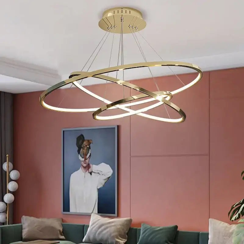 Modern gold three ring led chandelier pendant for dining room