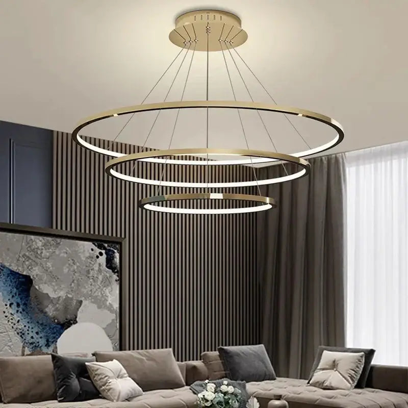 Modern gold three ring led chandelier pendant for dining room