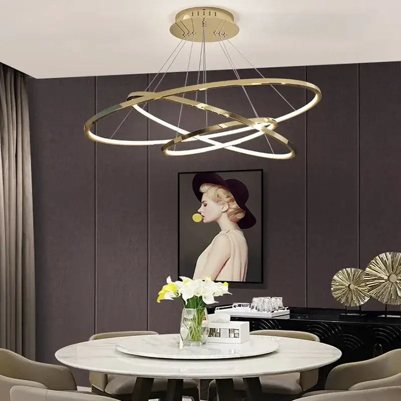 Modern gold three ring led chandelier pendant for dining room