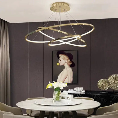 Modern gold three ring led chandelier pendant for dining room