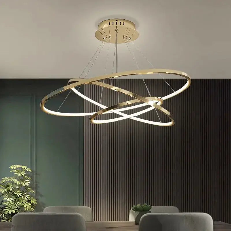 Modern gold three ring led chandelier pendant for dining room