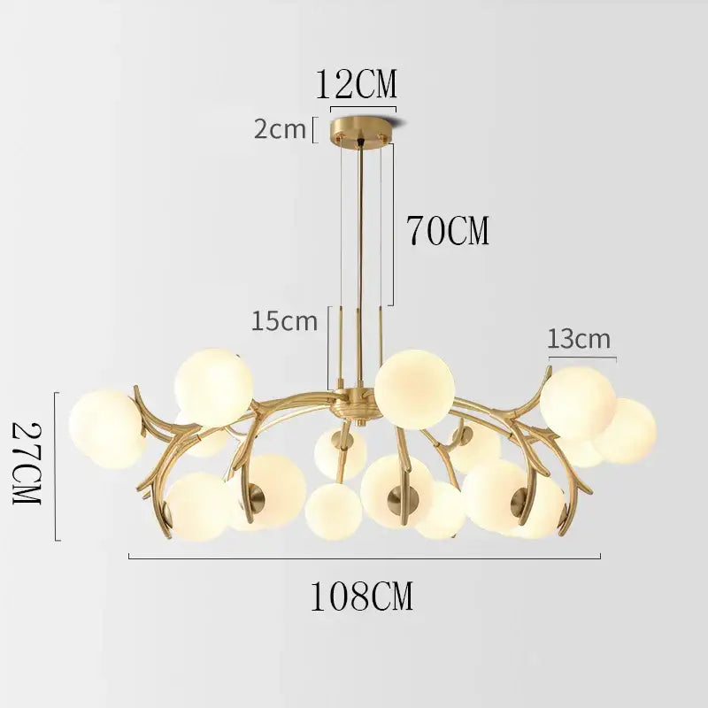 Modern gold branching led chandelier pendant for dining room