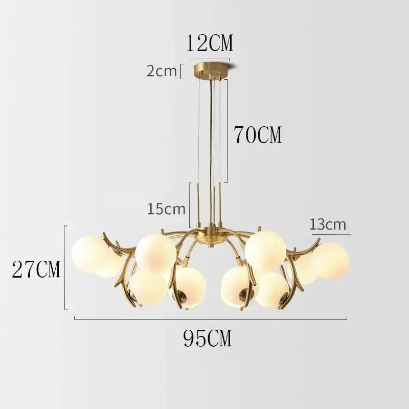 Modern gold branching led chandelier pendant for dining room