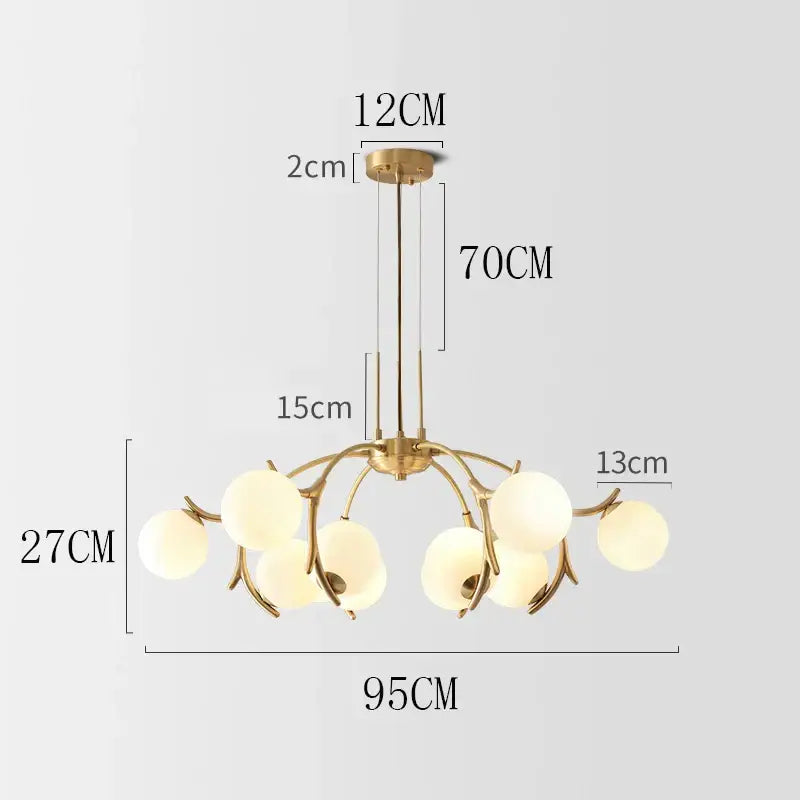 Modern gold branching led chandelier pendant for dining room