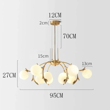 Modern gold branching led chandelier pendant for dining room