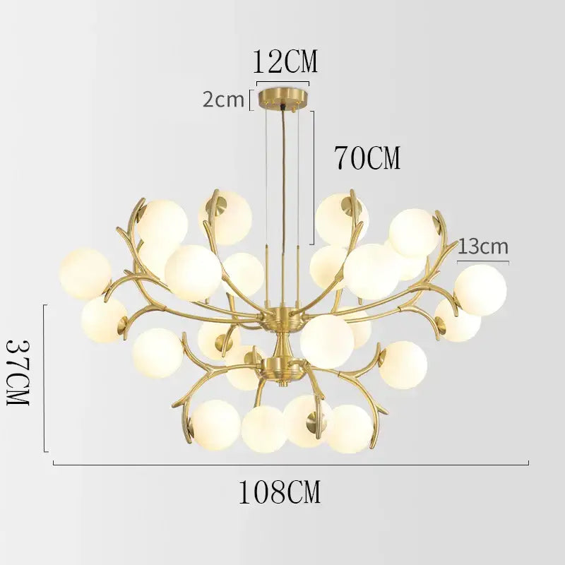 Modern gold branching led chandelier pendant for dining room