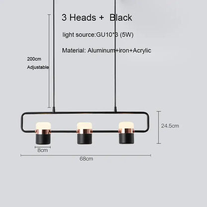 Modern black & copper led chandelier dining room pendant light