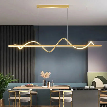 Modern wavy gold led chandelier pendant light for dining room