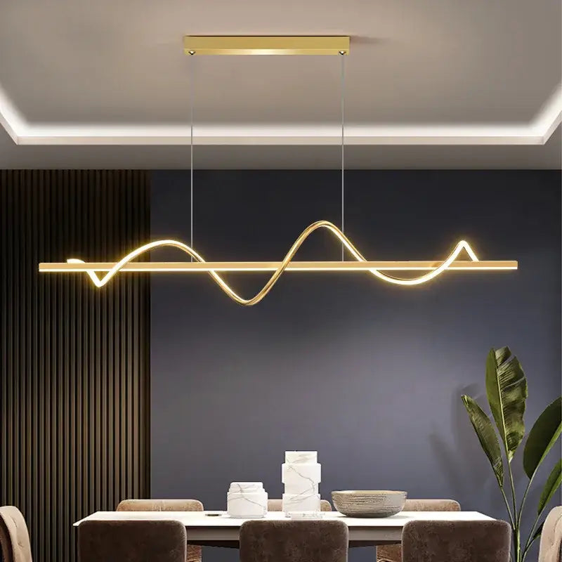 Modern wavy gold led chandelier pendant light for dining room