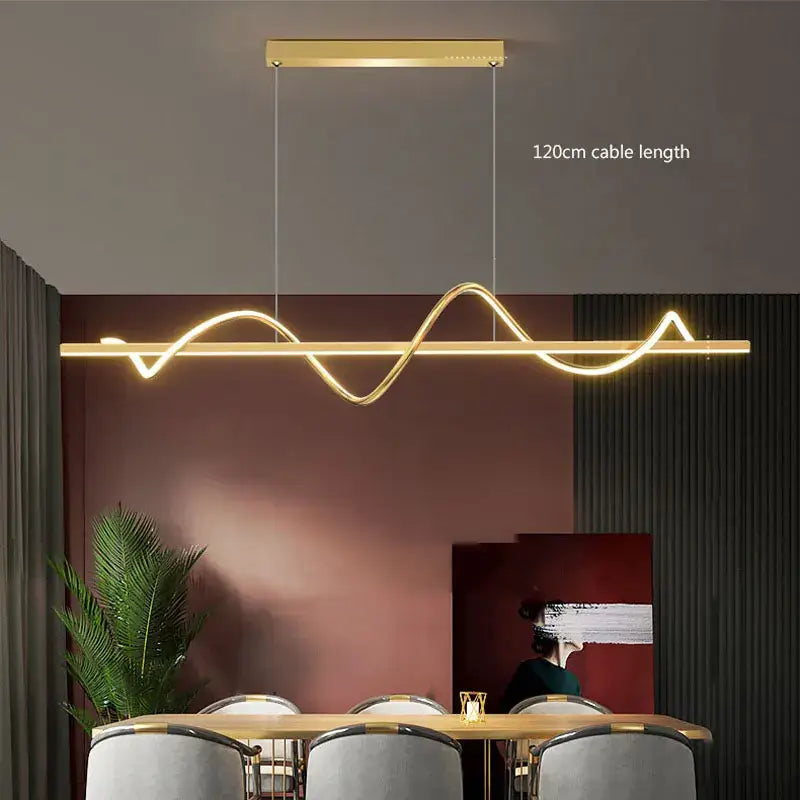 Modern wavy gold led chandelier pendant light for dining room