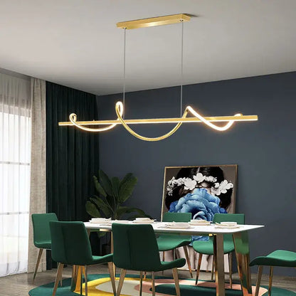Modern wavy gold led chandelier pendant light for dining room