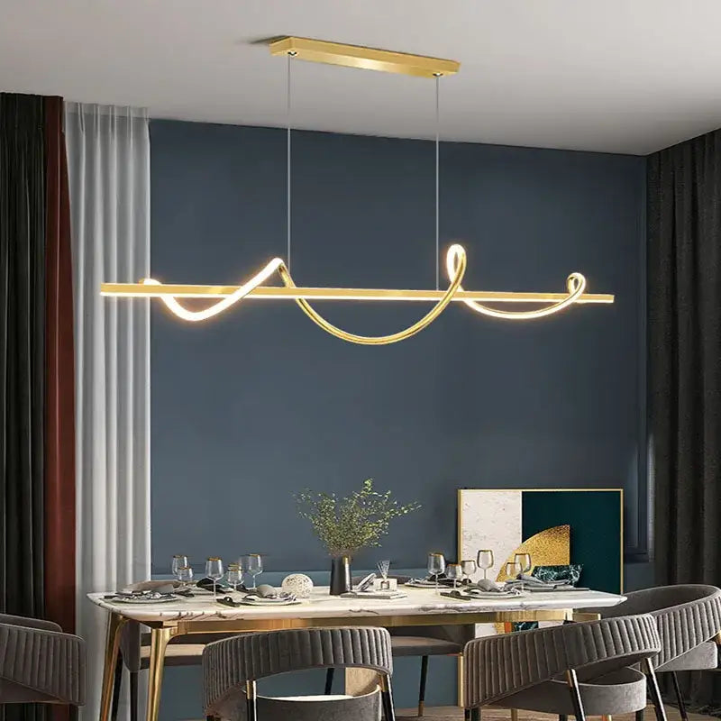 Modern wavy gold led chandelier pendant light for dining room