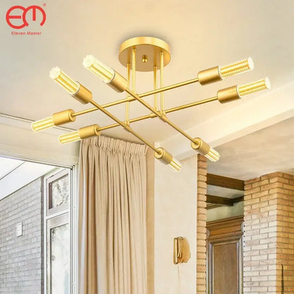 Modern gold 6-arm led chandelier dining room pendant light