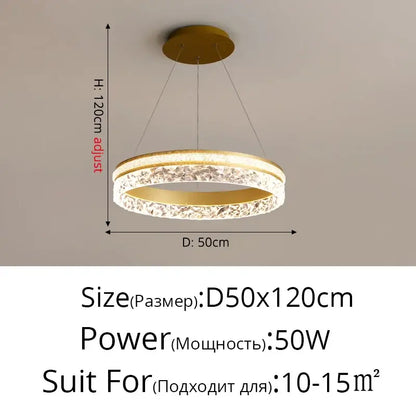 Modern gold textured crystal led chandelier pendant light dining room