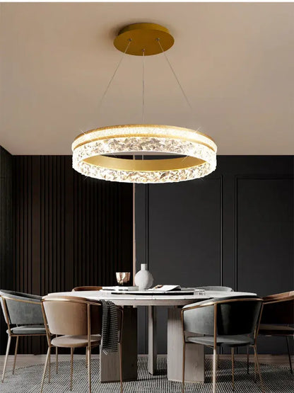 Modern gold textured crystal led chandelier pendant light dining room