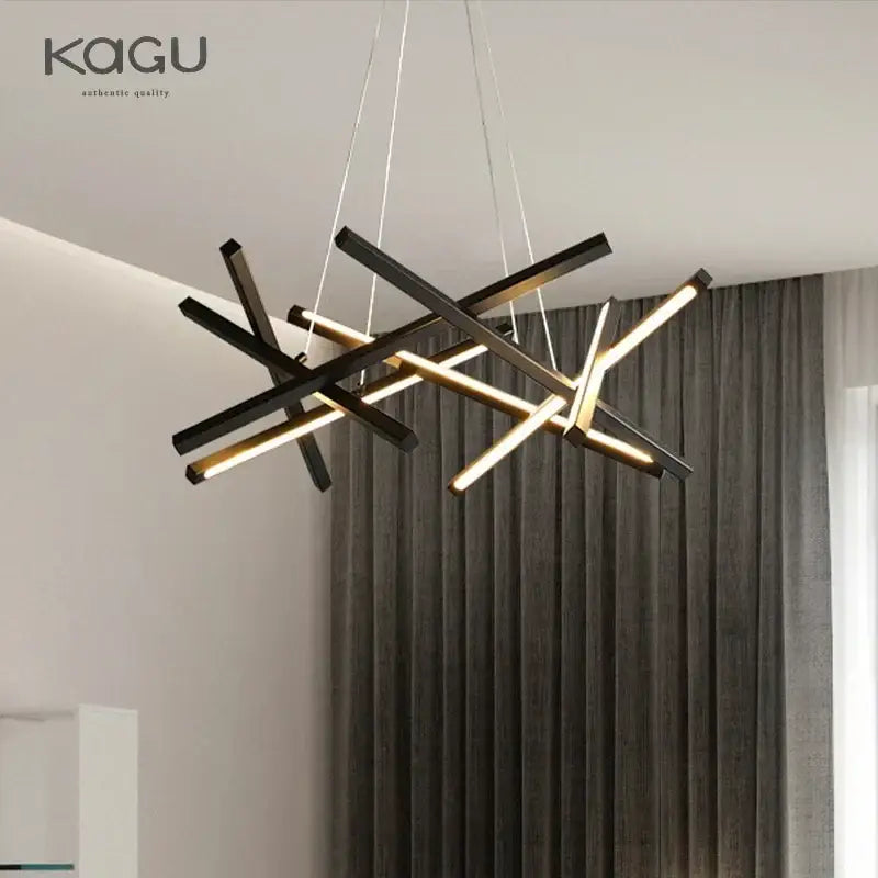 Modern black & gold led chandelier living room pendant light