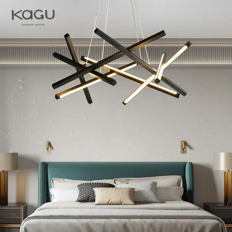 Modern black & gold led chandelier living room pendant light