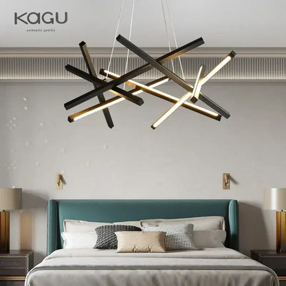 Modern black & gold led chandelier living room pendant light