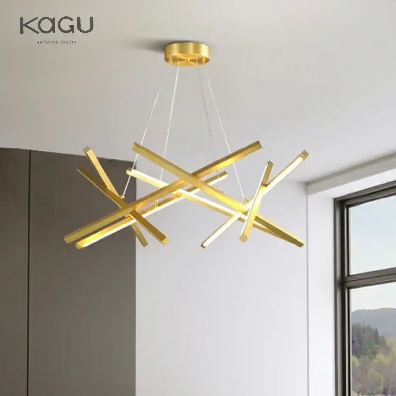 Modern black & gold led chandelier living room pendant light