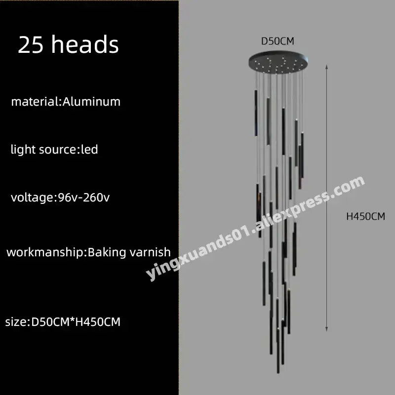 Modern black cylindrical led chandelier stairs pendant for lobby