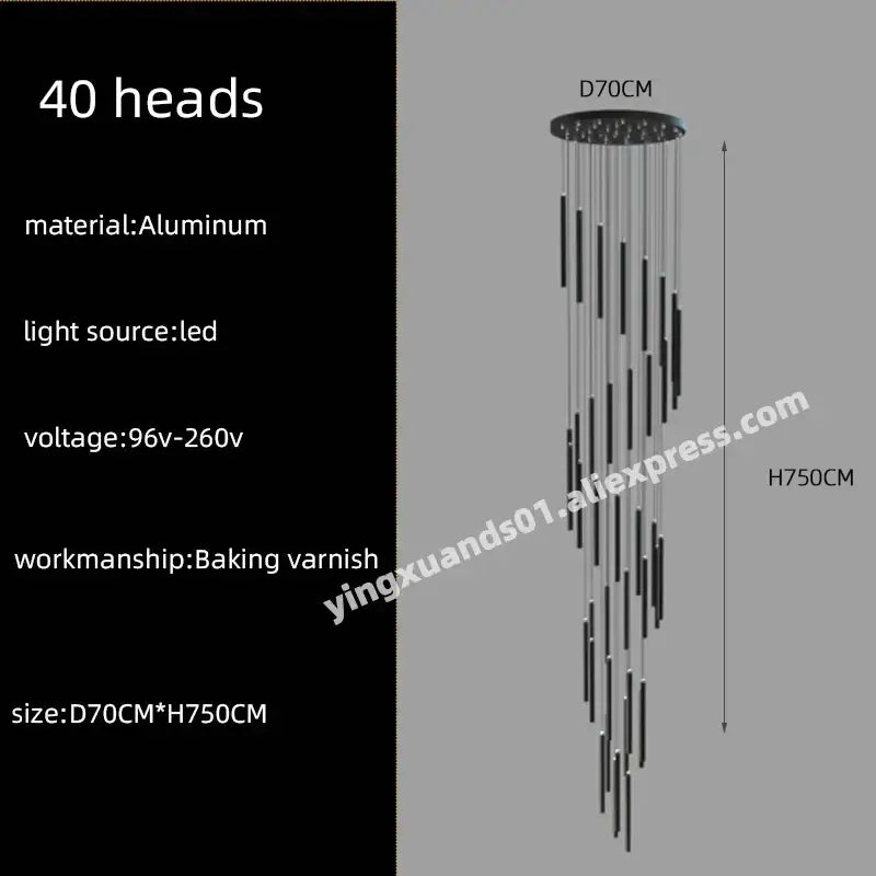 Modern black cylindrical led chandelier stairs pendant for lobby
