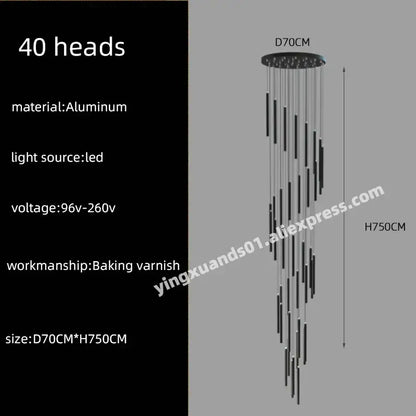 Modern black cylindrical led chandelier stairs pendant for lobby