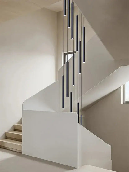Modern black cylindrical led chandelier stairs pendant for lobby