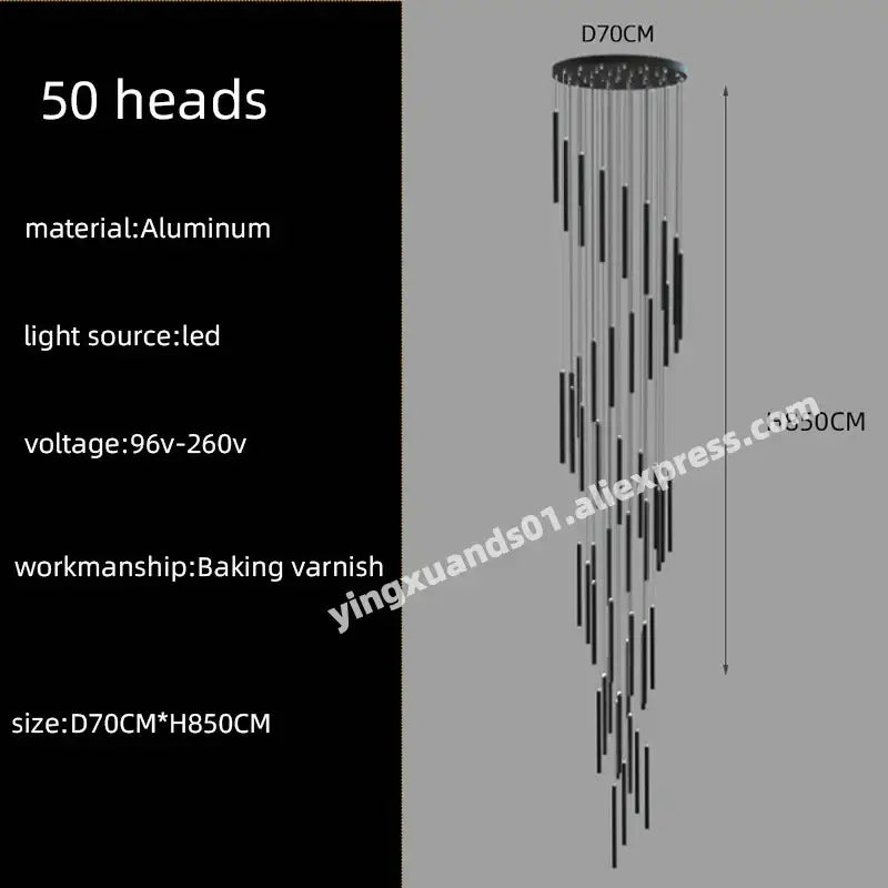 Modern black cylindrical led chandelier stairs pendant for lobby