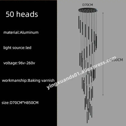 Modern black cylindrical led chandelier stairs pendant for lobby