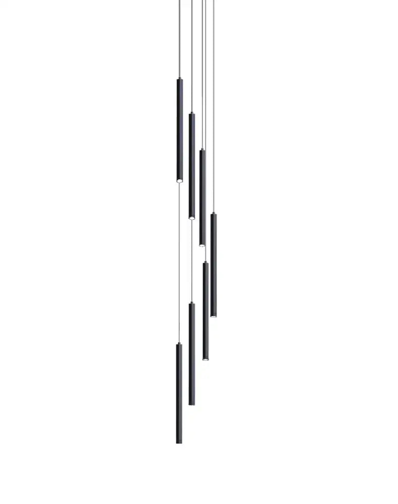 Modern black cylindrical led chandelier stairs pendant for lobby
